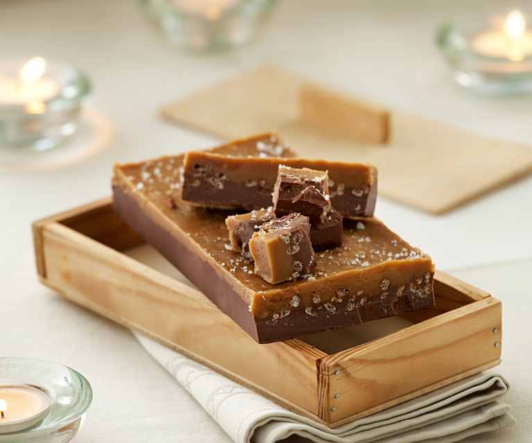 Turrón de chocolate y caramelo con flor de sal Turrón de chocolate y caramelo con flor de sal