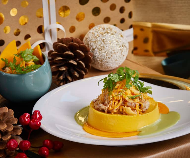 Recette du chef Eric Guérin : Royale de courge butternut, rémoulade pomme-courge tourteau, jus pomme livèche Recette du chef Eric Guérin : Royale de courge butternut, rémoulade pomme-courge tourteau, jus pomme livèche