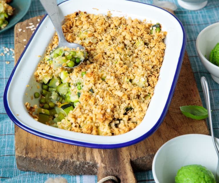 Crumble courgette et petits pois, sorbet au wasabi