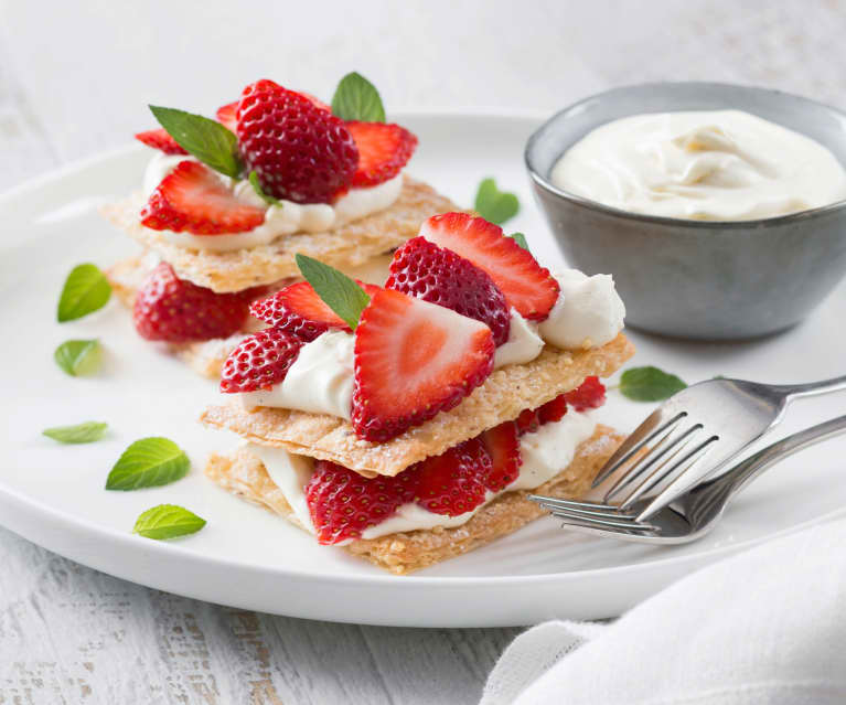 Berry and cream filo stacks