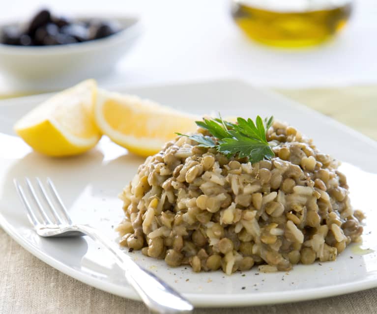 Linsen-Reis mit gebratenen Zwiebeln