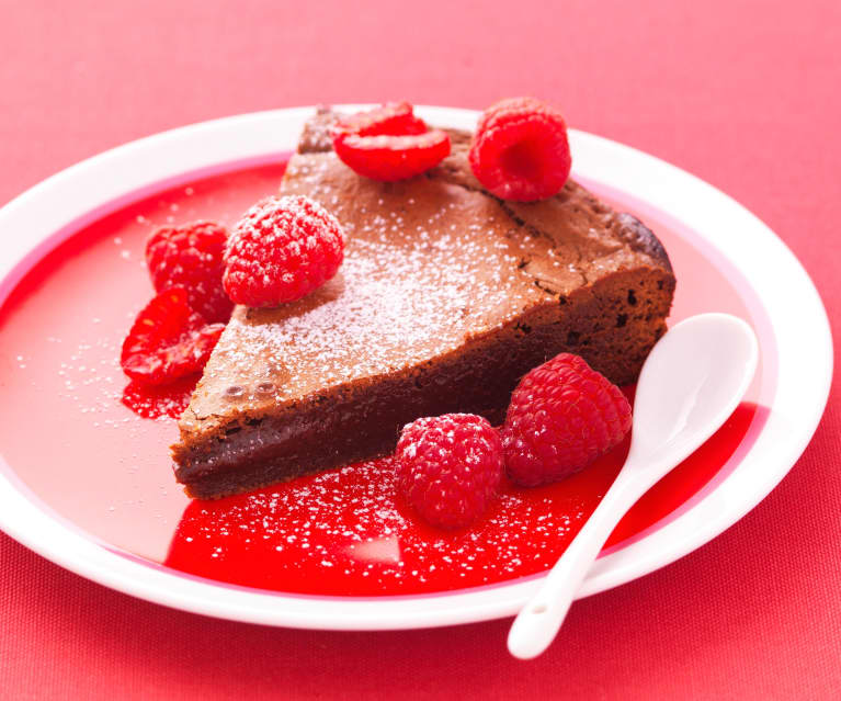 Fondant au chocolat et framboises