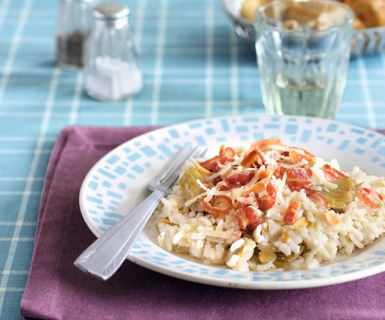 Risotto aux artichauts, à la pancetta et aux amandes