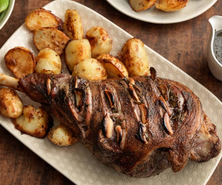 Roast Lamb with Vegetables and Mint Sauce