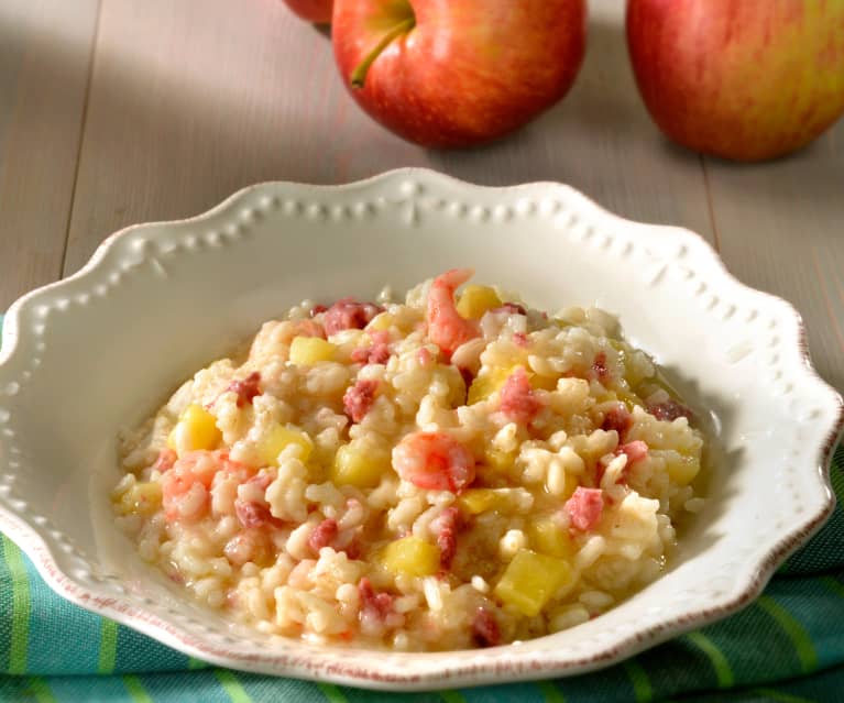 Risotto gamberi, salsiccia e mele