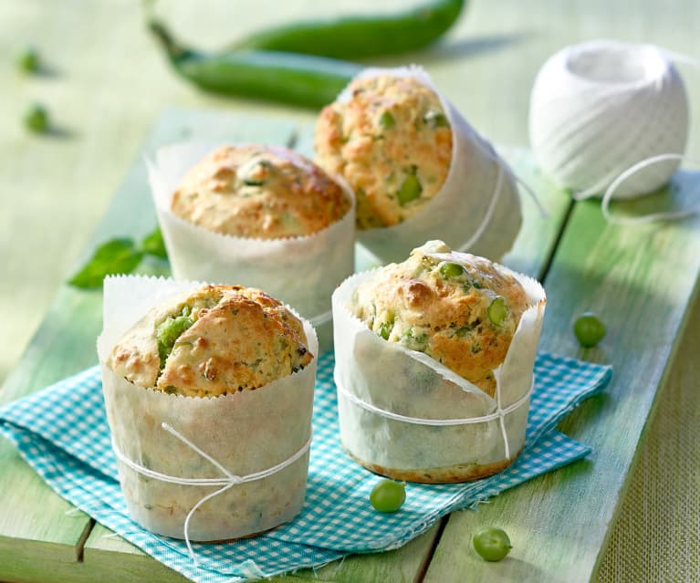 Muffins petits pois, menthe et comté