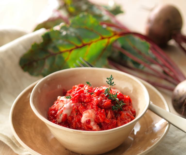 Risotto de remolacha y queso de cabra