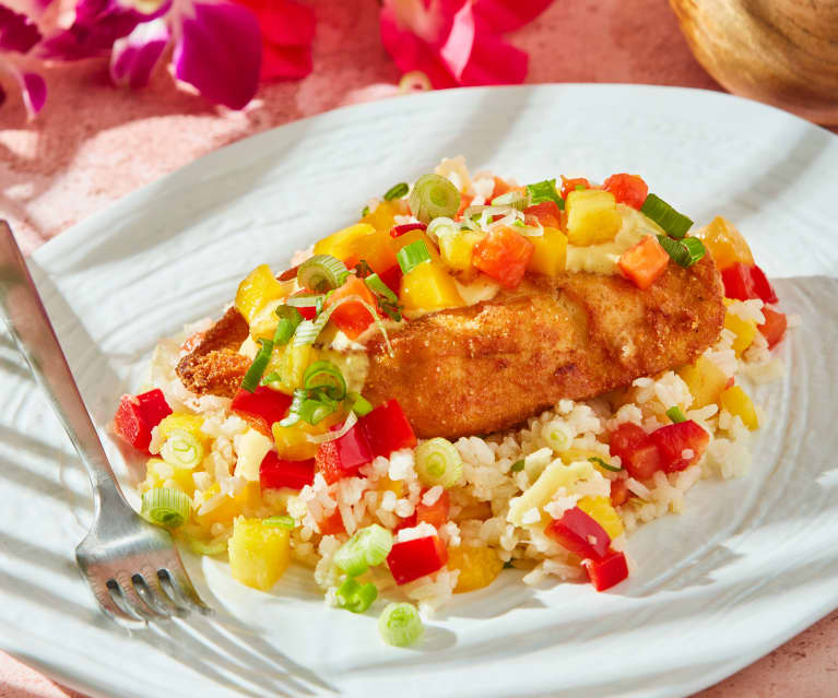 Macadamia Chicken Over Tropical Fruit Paella