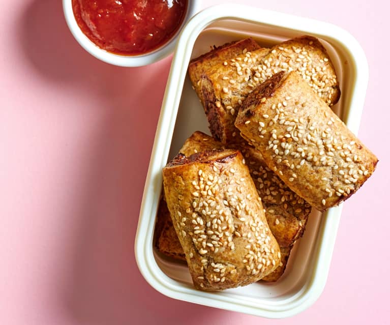 Vegetarian sausage rolls with spelt pastry