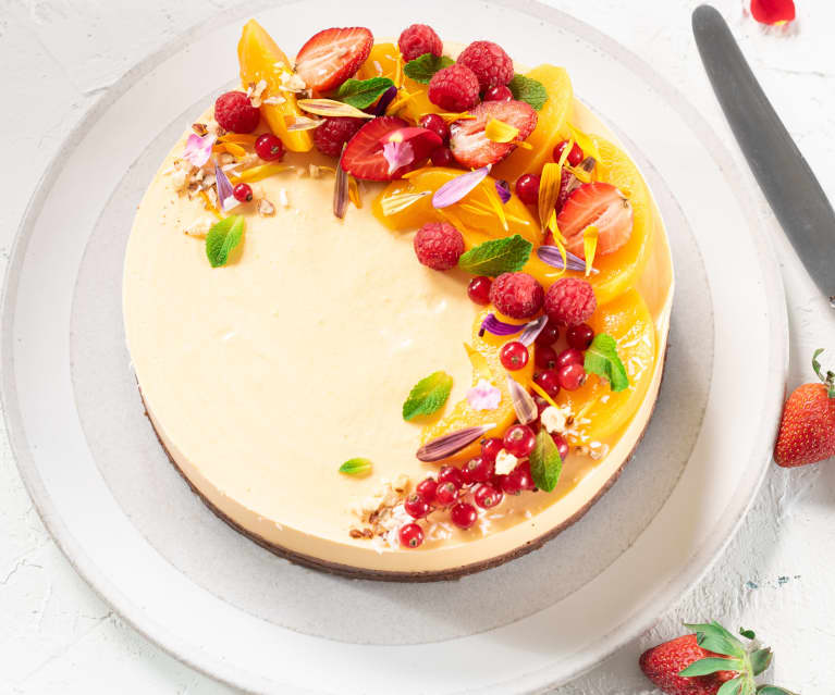 Cheesecake de melocotón con flores comestibles - Cookidoo® – la plataforma  de recetas oficial de Thermomix®