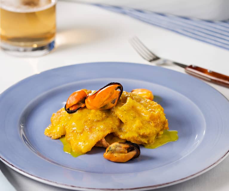 Patatas rebozadas con mejillones