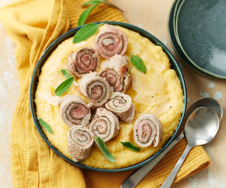 Roulés de veau à la sauge, polenta crémeuse