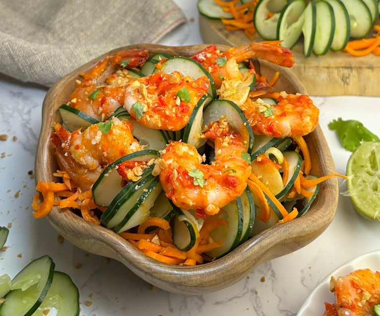 Prawn Salad with Spiralized Carrots and Cucumbers with Sambal Balado