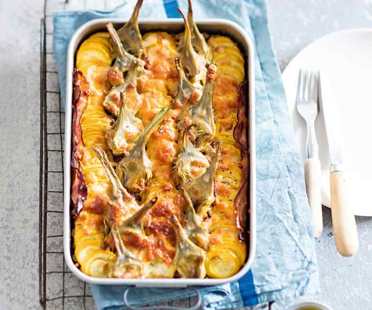 Gratin de courgettes et d'artichauts à la scamorza