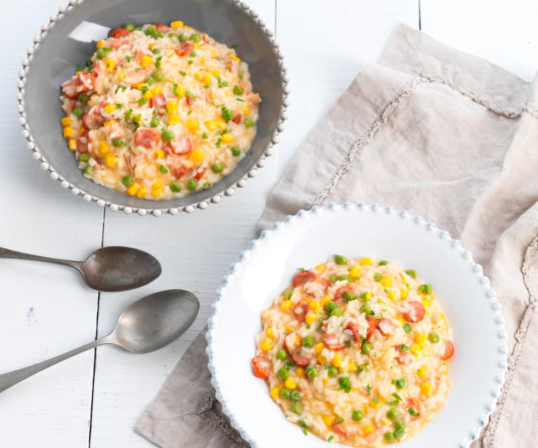 Risotto à la saucisse et aux pois