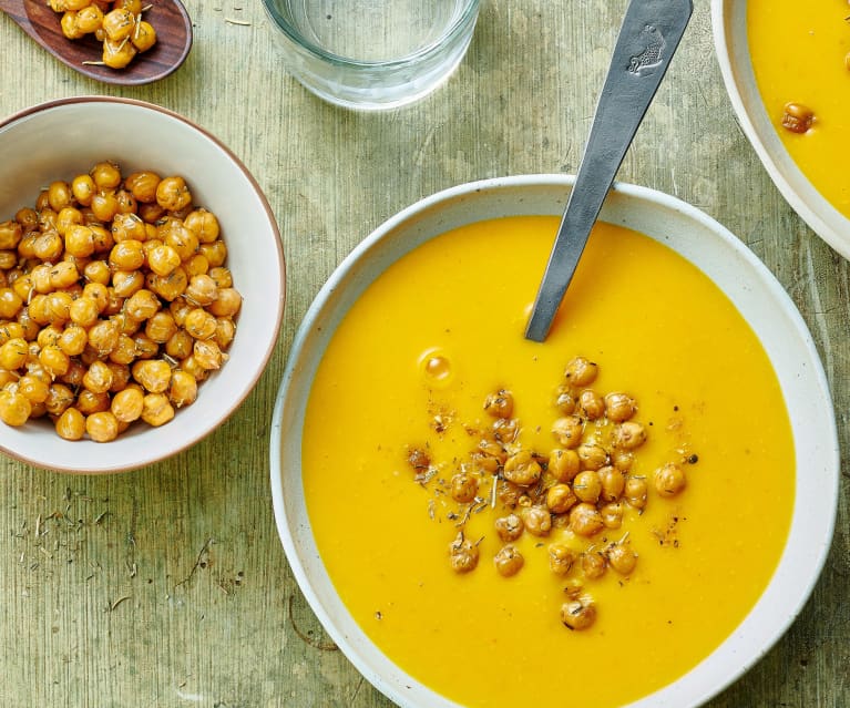 Kürbissuppe mit Ingwer, Kokosmilch und gerösteten Kichererbsen (12 ...