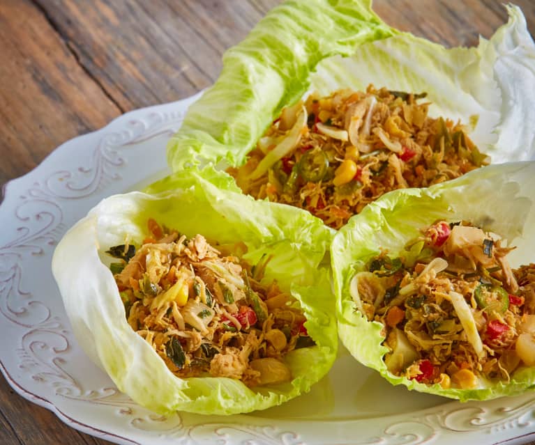 Shredded Chicken and Vegetable Lettuce Cups