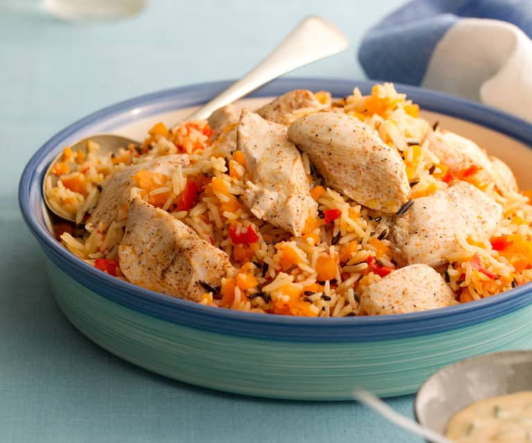 Chicken With Carrot Red Pepper Rice And Creamy Mustard Sauce Cookidoo The Official Thermomix Recipe Platform