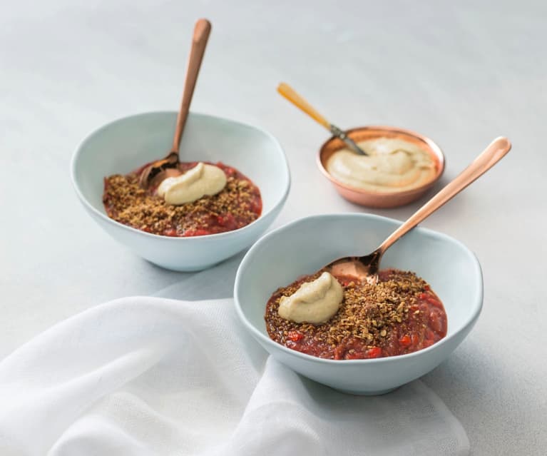 Apple, rhubarb and goji berry crumble with vanilla cashew cream