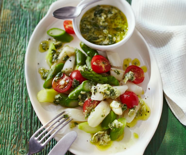 Spargelsalat Mit Cherry Tomaten Und Artischockenvinaigrette Cookidoo The Official Thermomix Recipe Platform