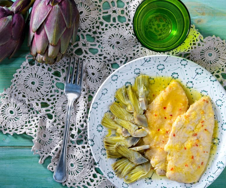 Petto di pollo al lime e carciofi