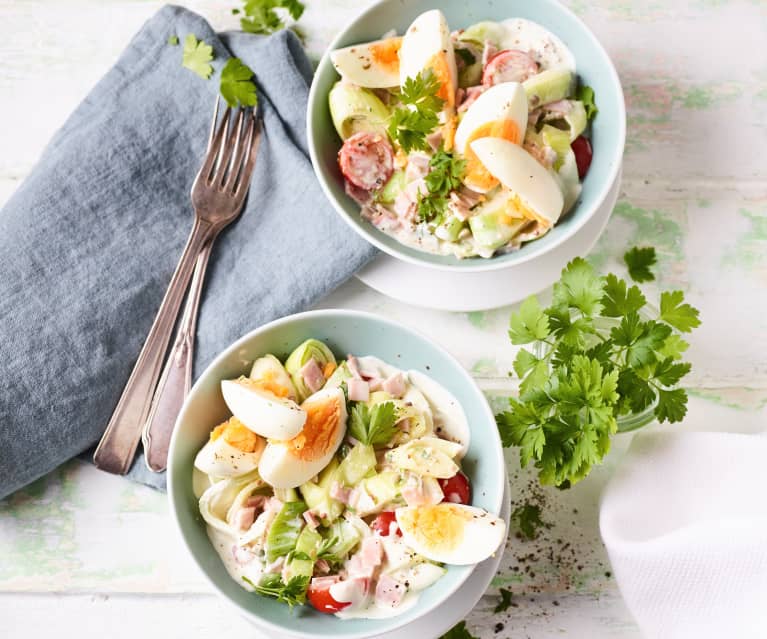 Schinken-Porree-Salat mit Ei