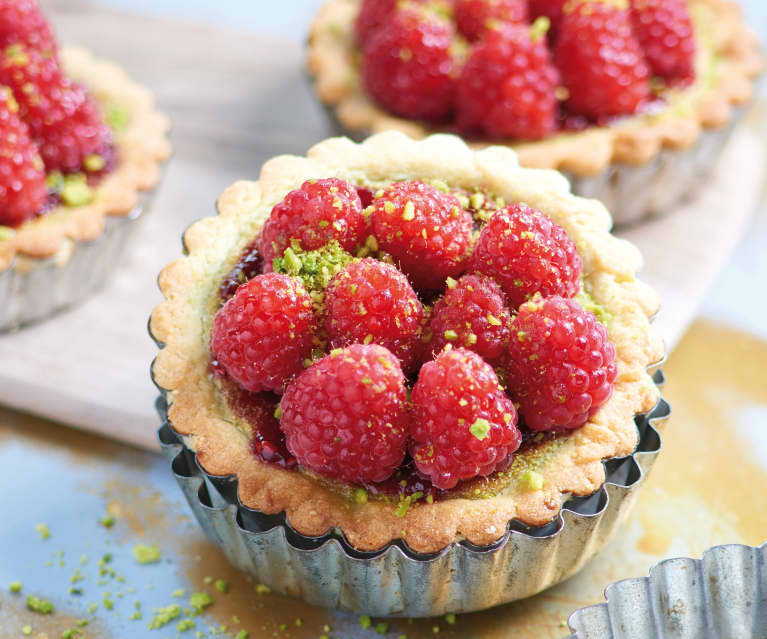 Tartelettes toutes simples framboise / pistache - Sucre d'Orge et