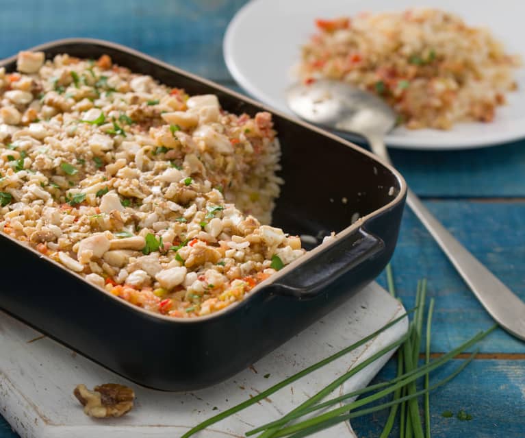 Arroz con gratinado de frutos secos