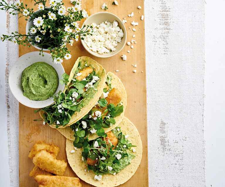 Tacos de peixe com agrião