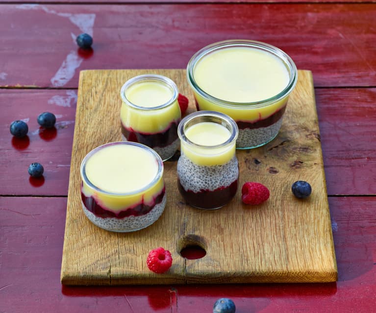 Chiapudding mit Zitronencreme und Beerencoulis