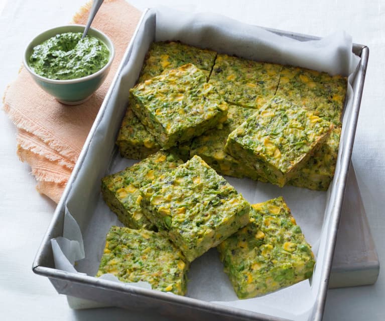 Mashed pea and corn slice