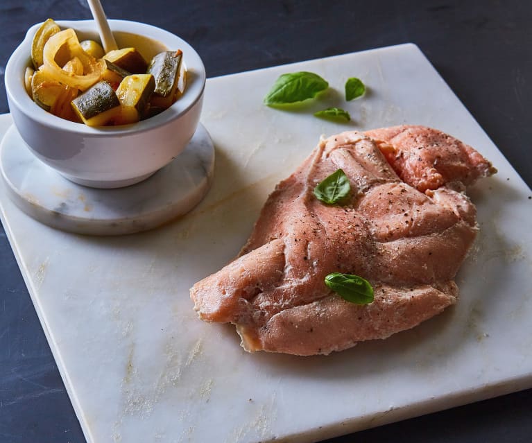 Lachsforelle sous-vide mit Gemüse