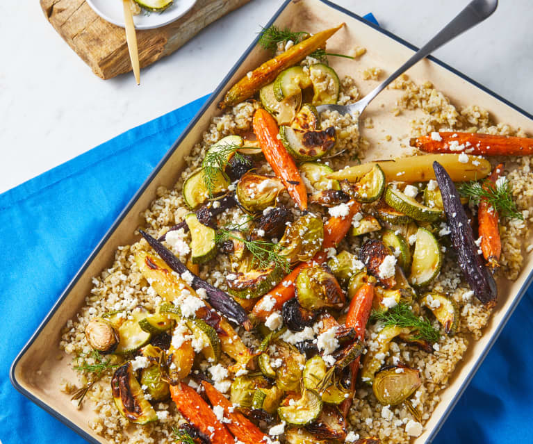 Roasted Vegetables, Farro and Lemon Feta Dressing (Ben) Metric