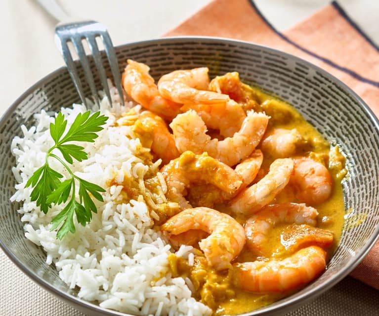 Recettes au curry : riz, sauce, crevettes