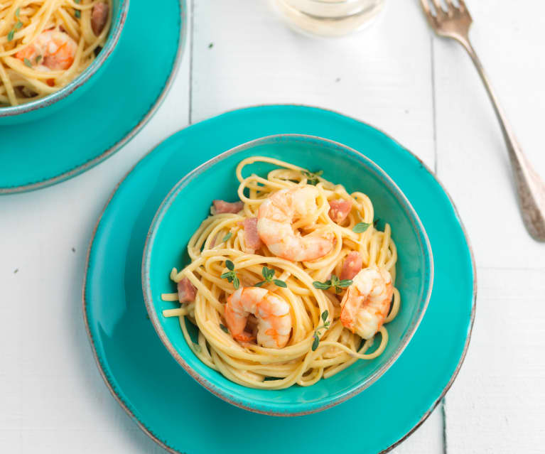 Linguini with Bacon and Prawns