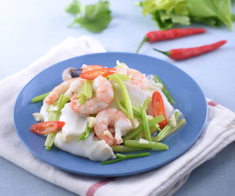 Prawns and Cuttlefish with Celery