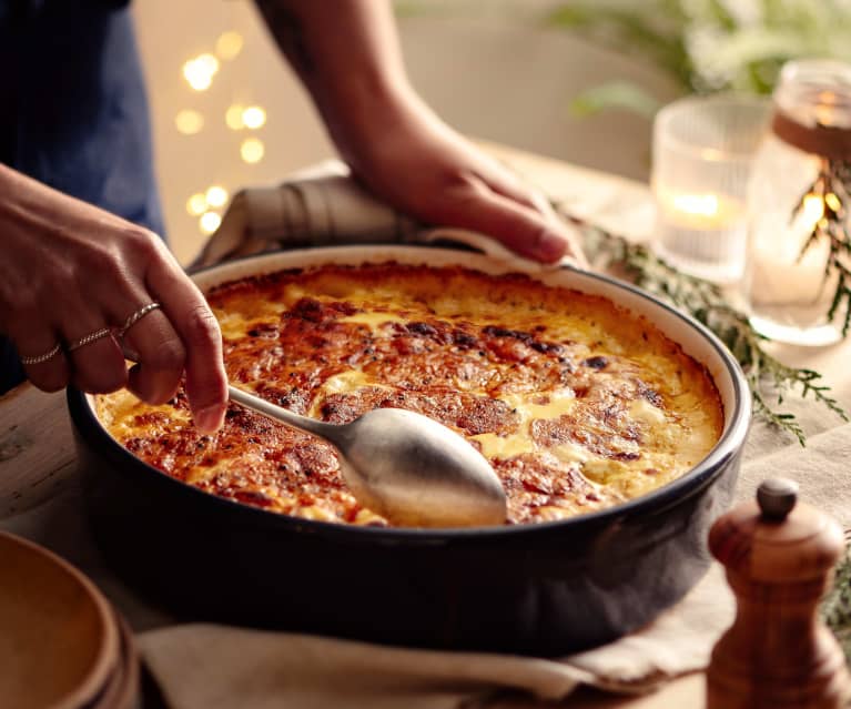 Gratin dauphinois, patate douce et cheddar à la truffe