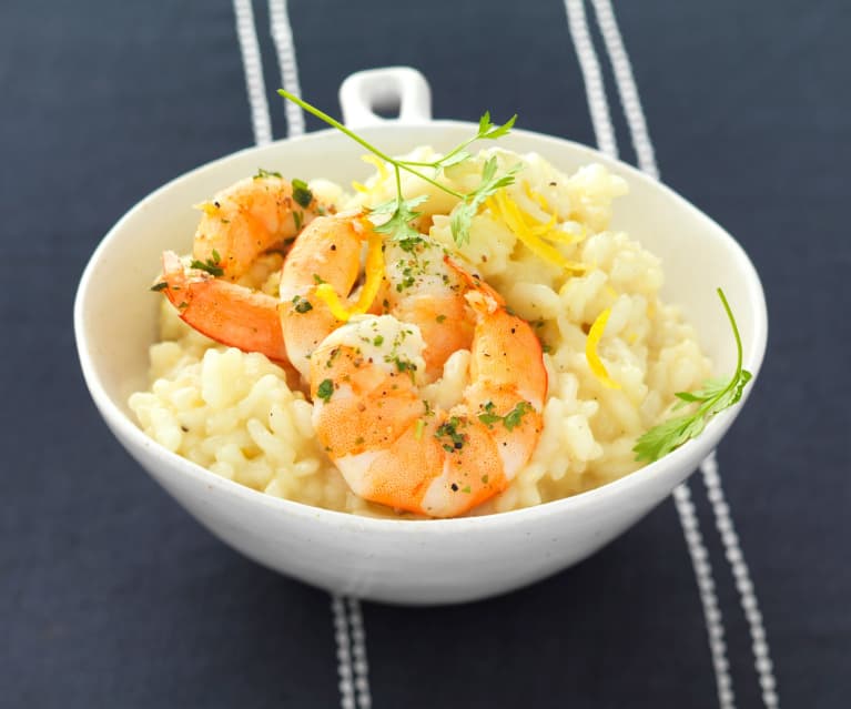 Risotto au citron et crevettes à l'ail