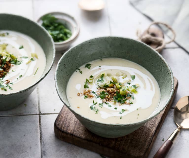 Soupe de poireaux au haché (végétal ou bœuf)