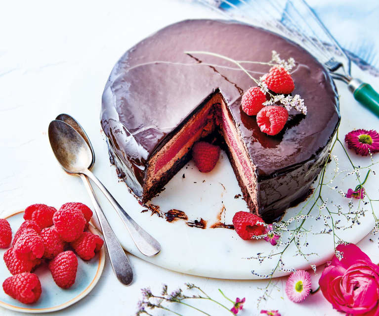 Entremets chocolat, insert framboise