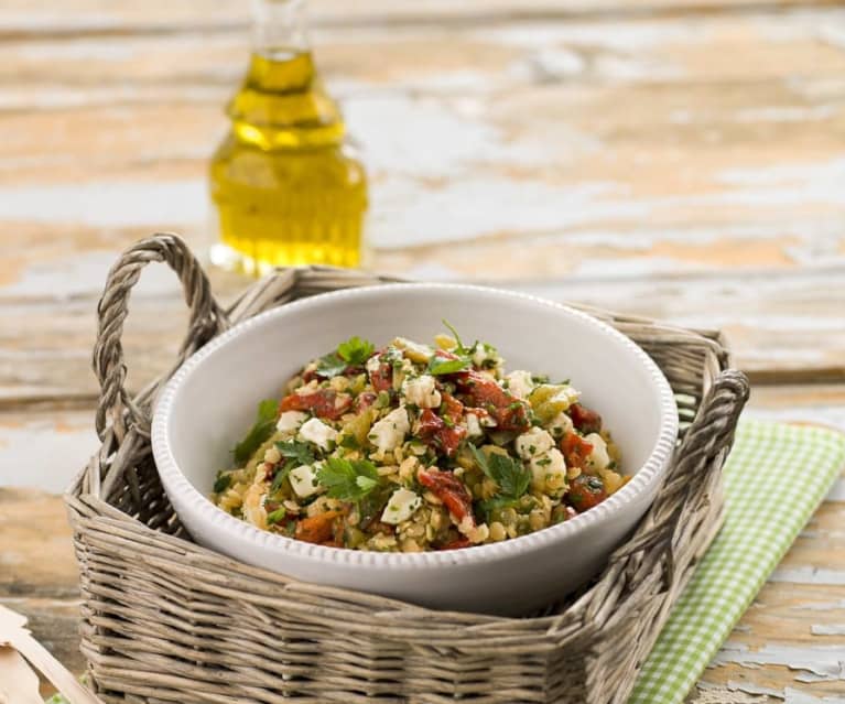 Salada de lentilhas e pimentos assados