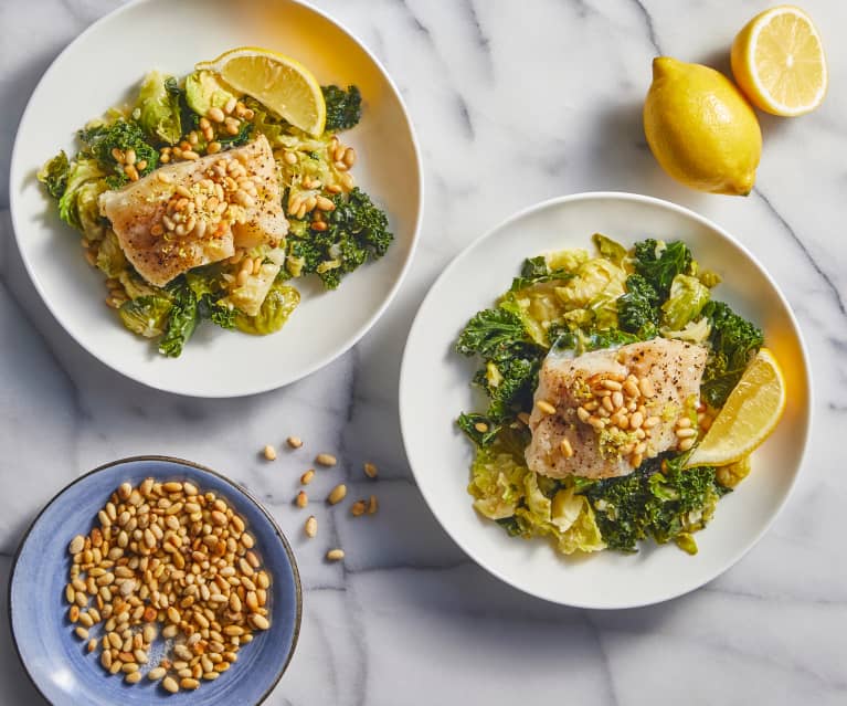 Steamed Cod Over Greens