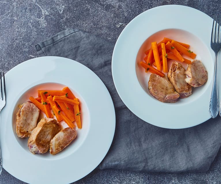 Filetto di maiale alla birra con stick di carote (per 2 persone)