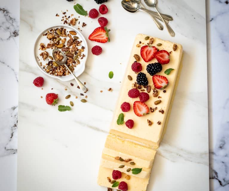 Citrus mascarpone semifreddo with Manjimup walnut & cacao nib dukkah (Russel Blaikie)