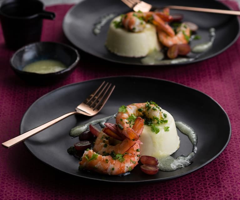 Prawns, wasabi panna cotta and yuzu sauce