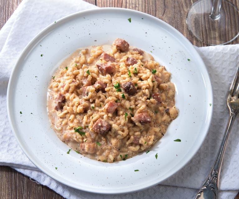 Risotto con pancetta, noci e panna