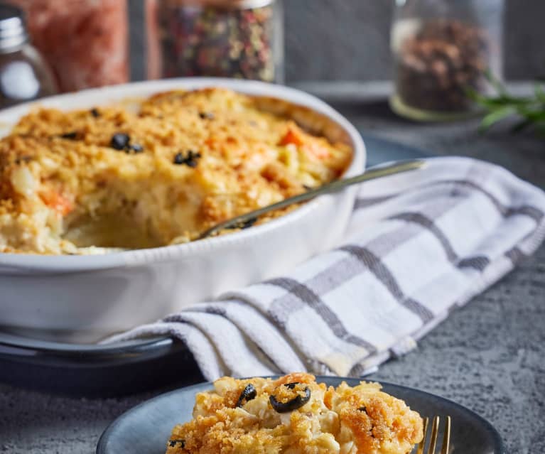 Gratinado de pescado y camarones