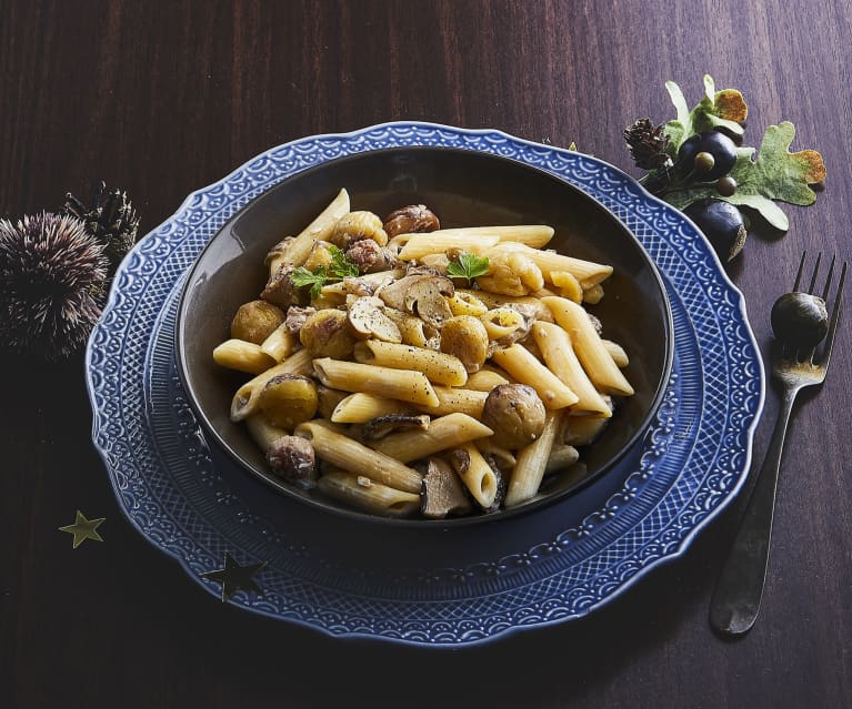 Penne risottate funghi, salsiccia e castagne