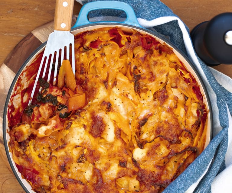 Chicken with sweet potato cheesy crust