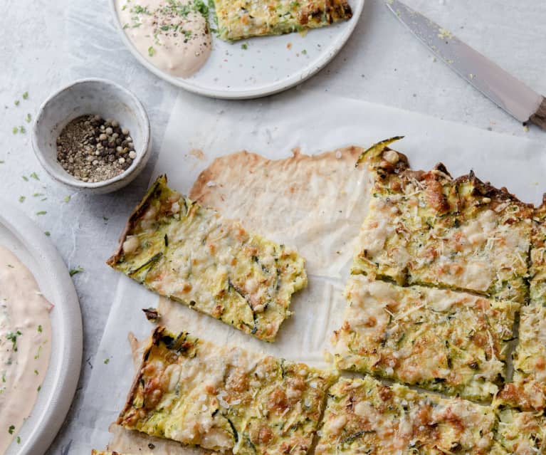 Courgette Sticks with Parmesan and Spiced Yoghurt Sauce (TM5)